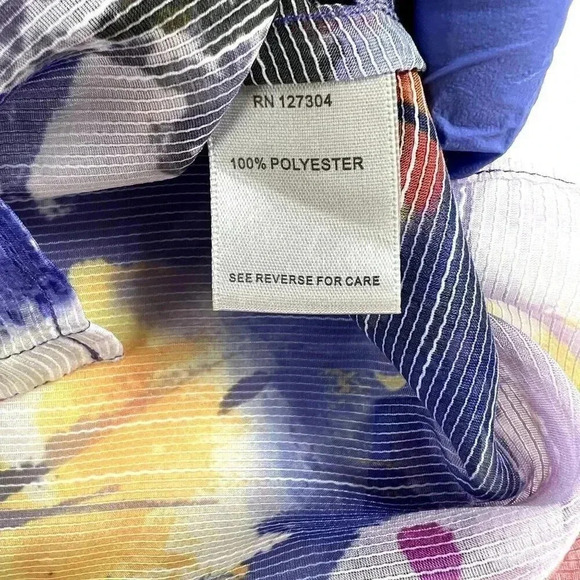 JOHN MARK MIXED PRINT BLUE BUTTON FRONT LONG SHEER TUNIC BLOUSE TOP SIZE SMALL - Picture 9 of 13